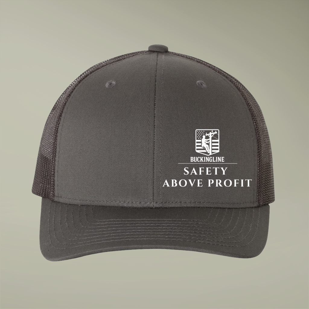 Lineman Hat - "Safety Above Profit" - Side View - Premium Quality Hats - Adjustable Fit